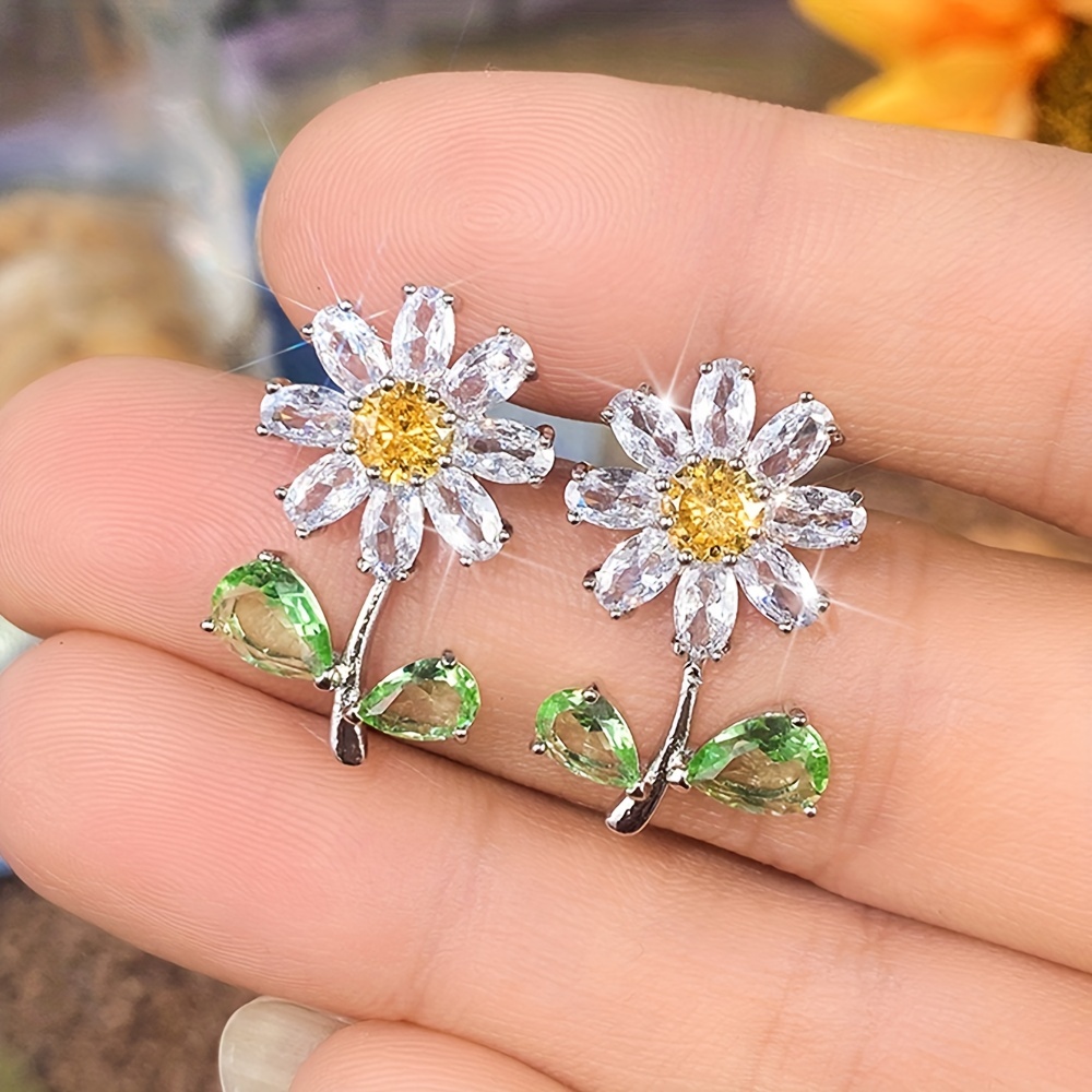 Yellow Synthetic Gemstone Flower Stud Earrings
